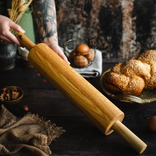 Wałek do Ciasta drewniany gruby 55cm na łożyskach Dąb