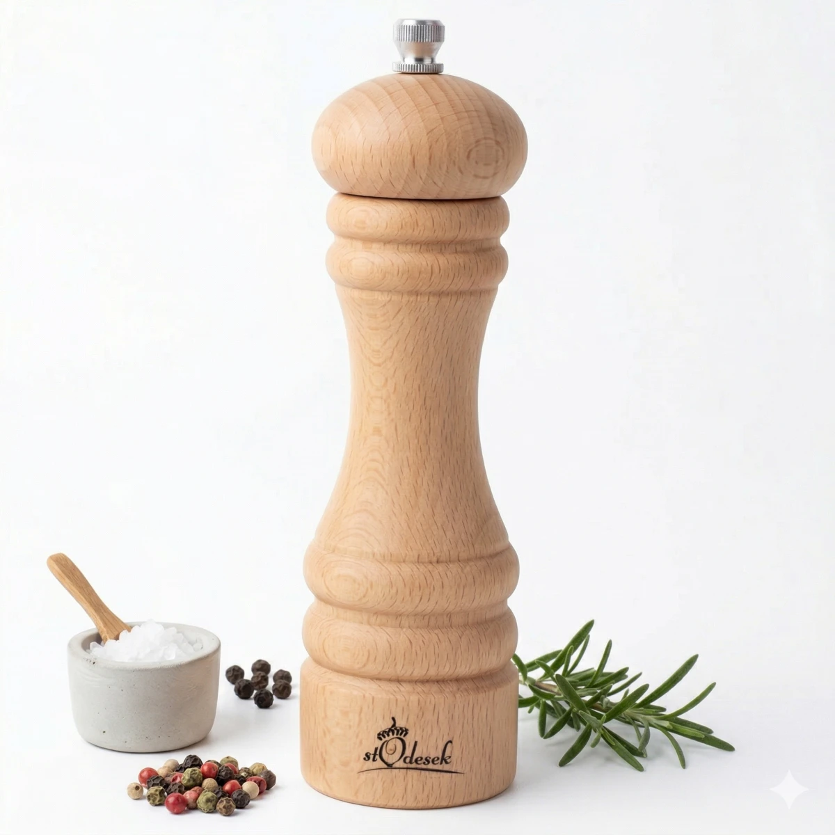 Młynek do pieprzu soli Stodesek drewniany 5-stopni regulacji ceramiczny 18cm