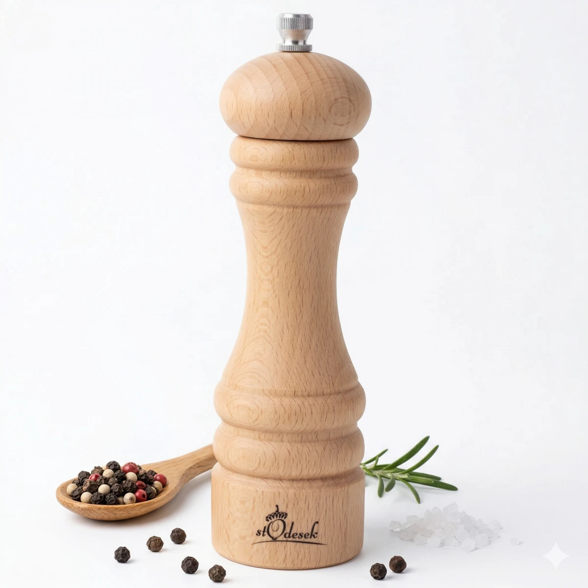 Młynek do pieprzu soli Stodesek drewniany 5-stopni regulacji ceramiczny 18cm