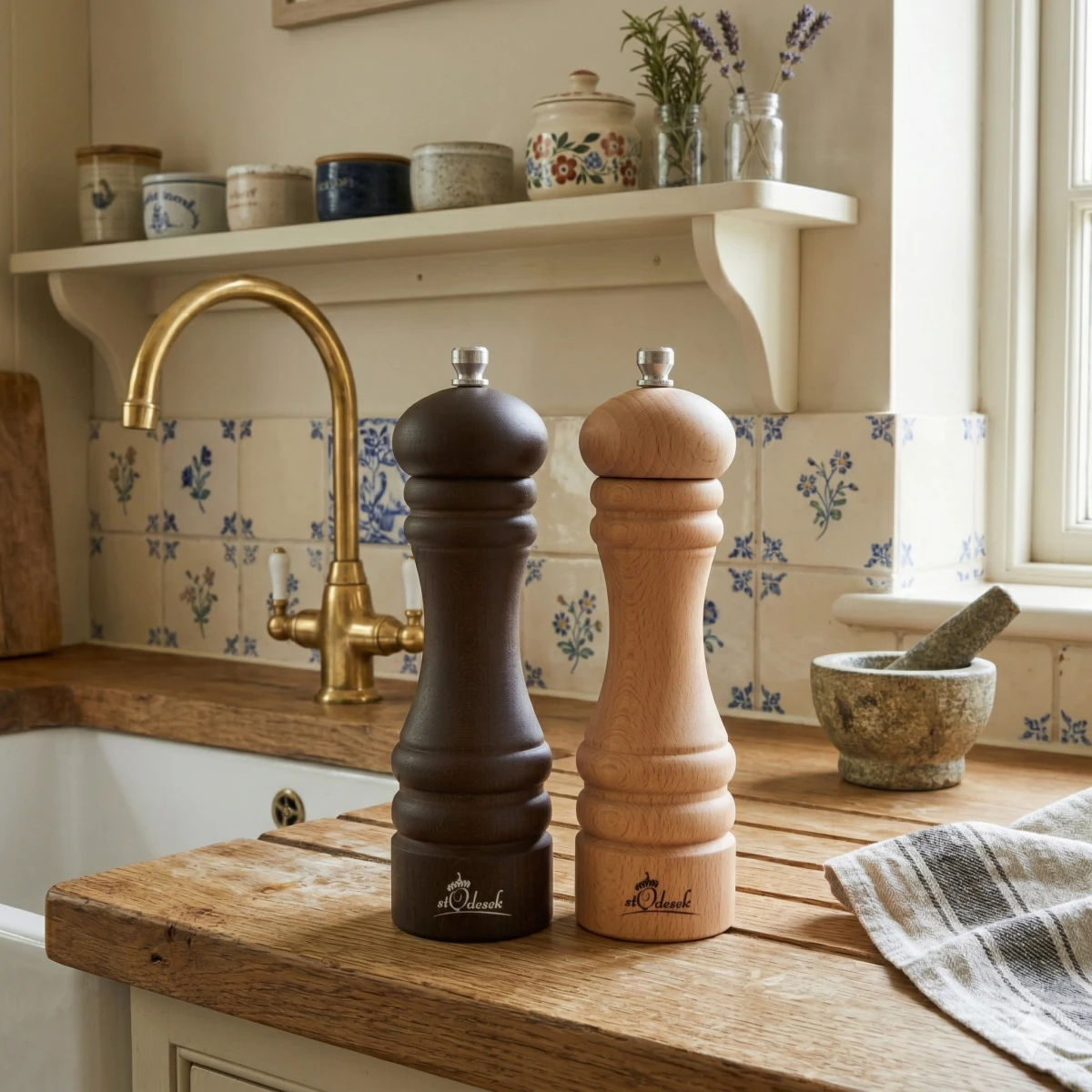 Zestaw młynków do soli i pieprzu drewniany 5 stopnie regulacji ceramiczny