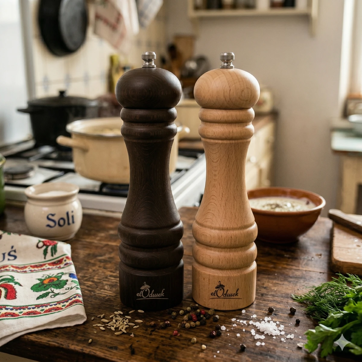 Zestaw młynków do soli i pieprzu drewniany 5 stopnie regulacji ceramiczny