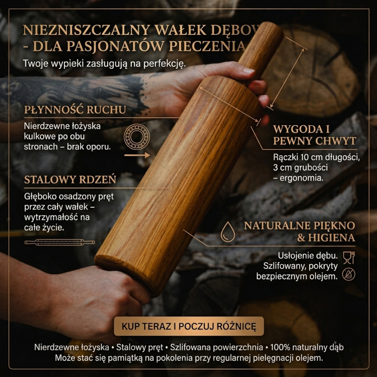 Prezent na Parapetówkę Zestaw Kuchenny Dębowy Deska Wałek Młynki Olej